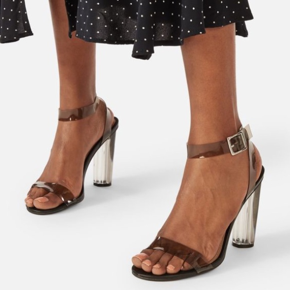 JustFab Hanna Transparent Heeled Sandals- Smoke